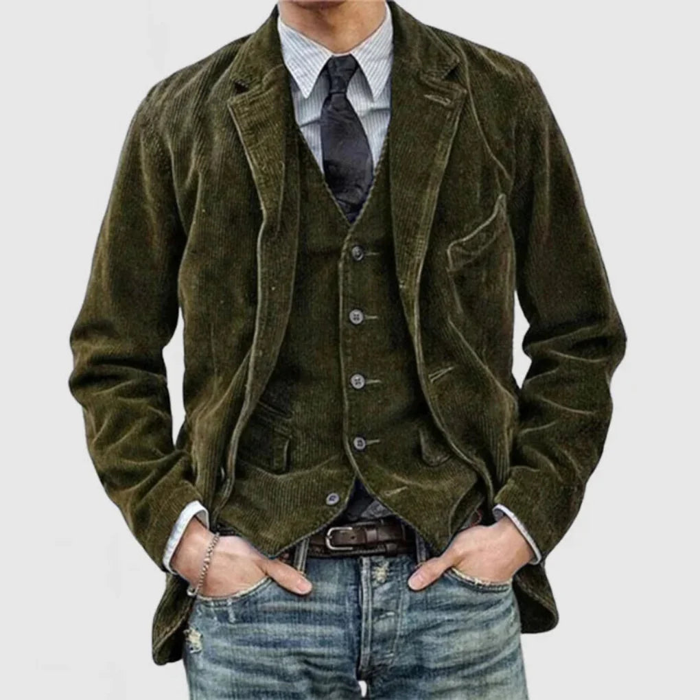 Fashionable women's vintage blazer and vest set, an elegant and versatile tailored outfit for any occasion.