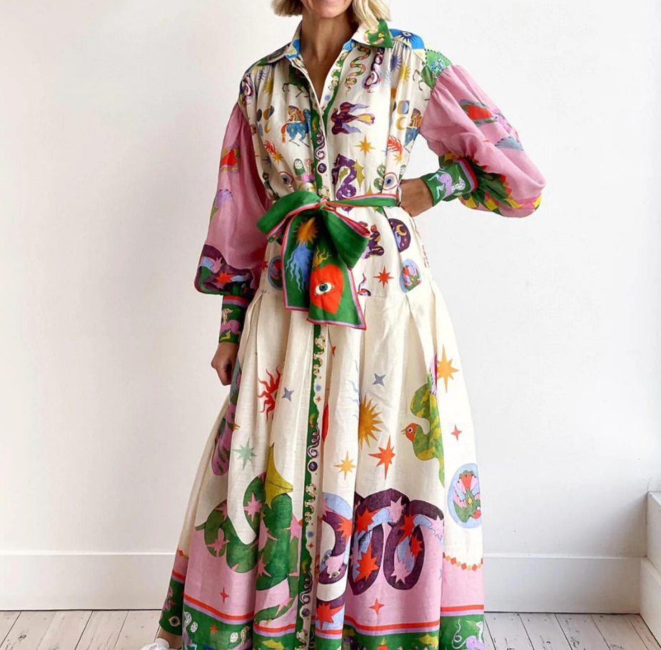 Elegant women's volume maxi dress, perfect for any occasion. Flowy, long, and comfortable summer dress with a chic pattern.