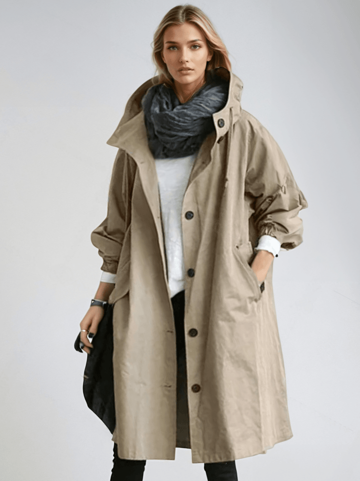 Versatile women's long trench coat, an elegant outerwear piece for everyday wear or sophisticated events.