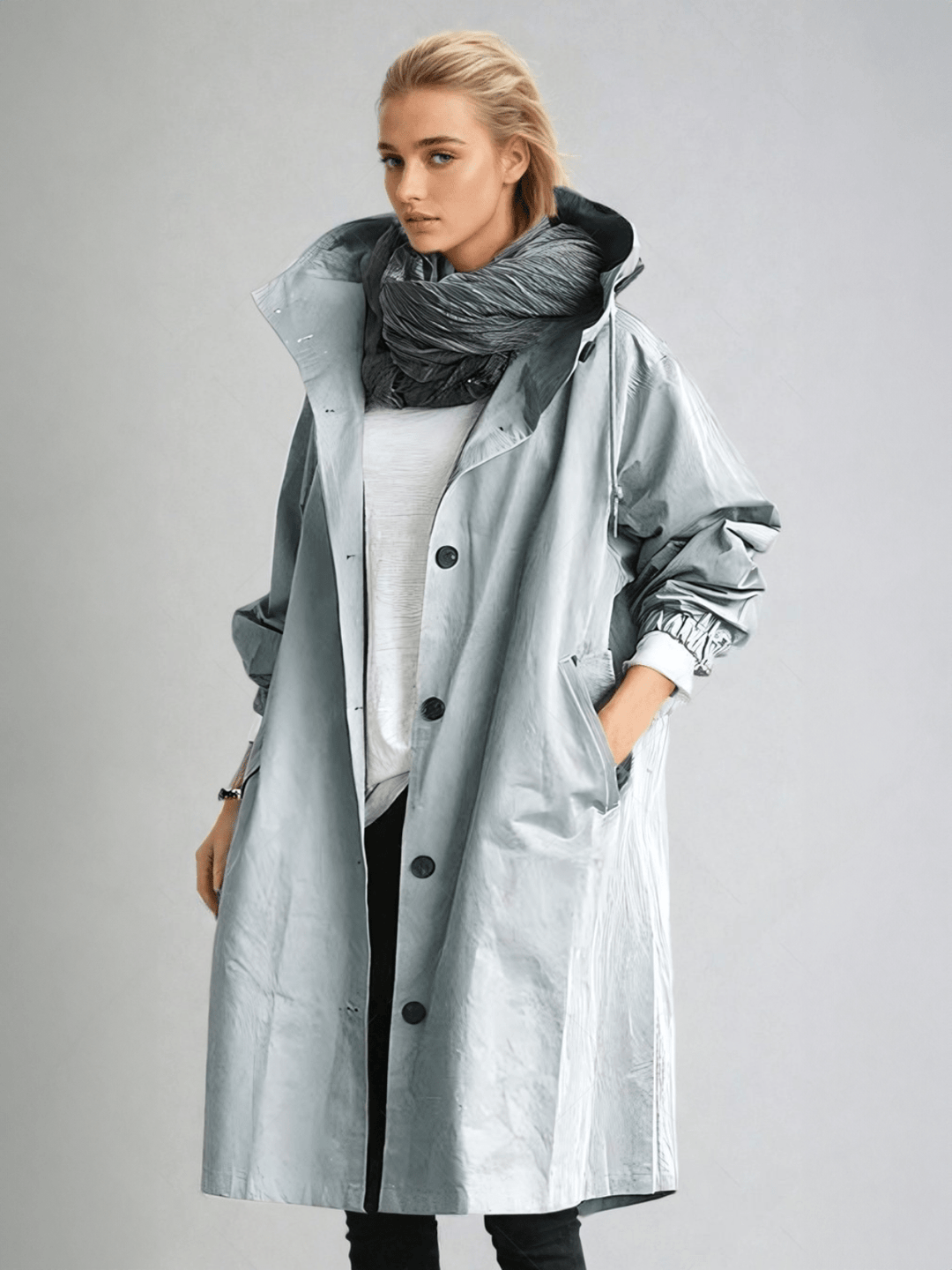 Classic women's trench coat with water-repellent finish, offering elegant and timeless style for any season.