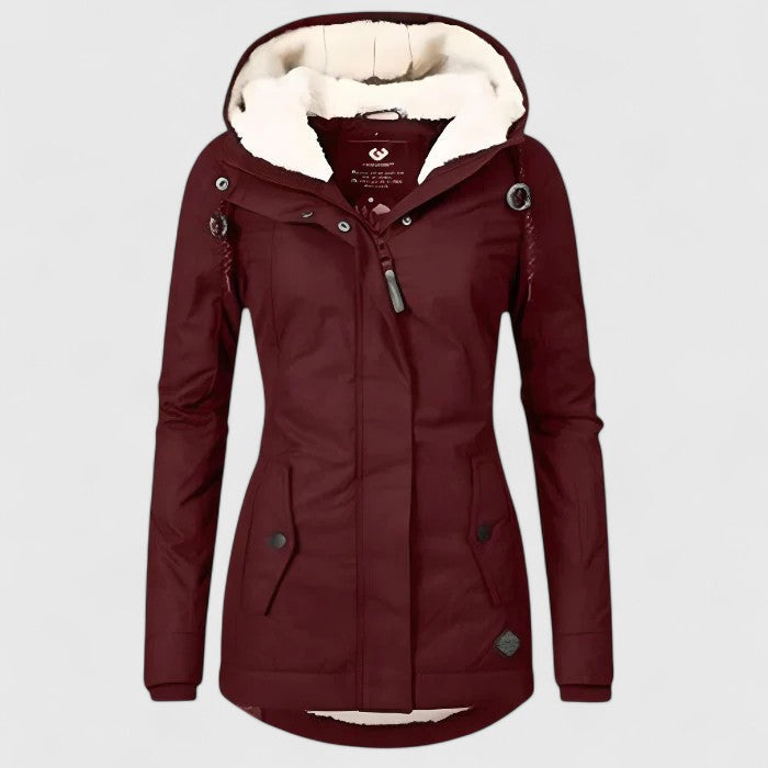 Women's elegant waterproof jacket. Stylish, practical, and versatile outerwear for all-weather everyday fashion.