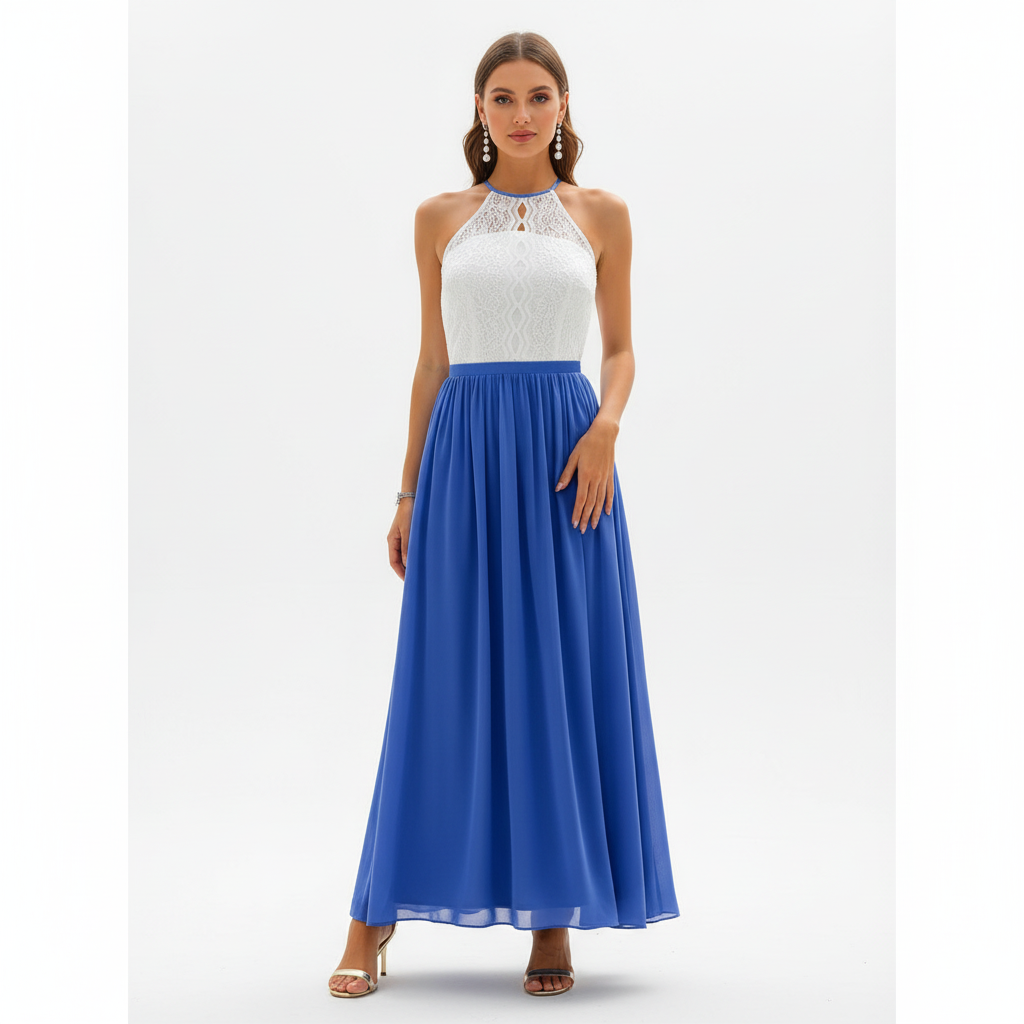 A stylish women's formal maxi dress for wedding guest attire