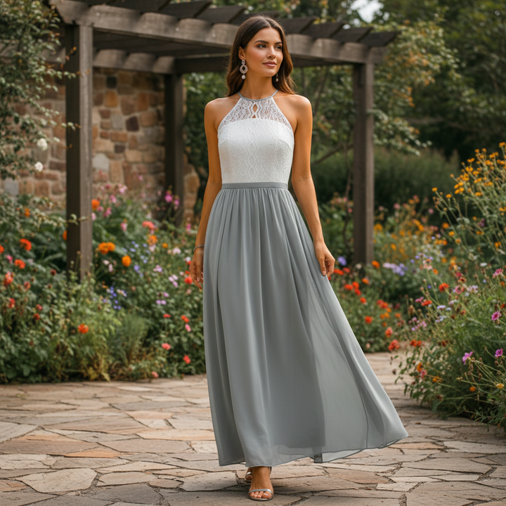 Flowy formal maxi dress perfect for a wedding guest occasion