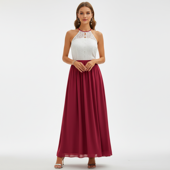 Special occasion maxi dress with beautiful draped detailing for guests