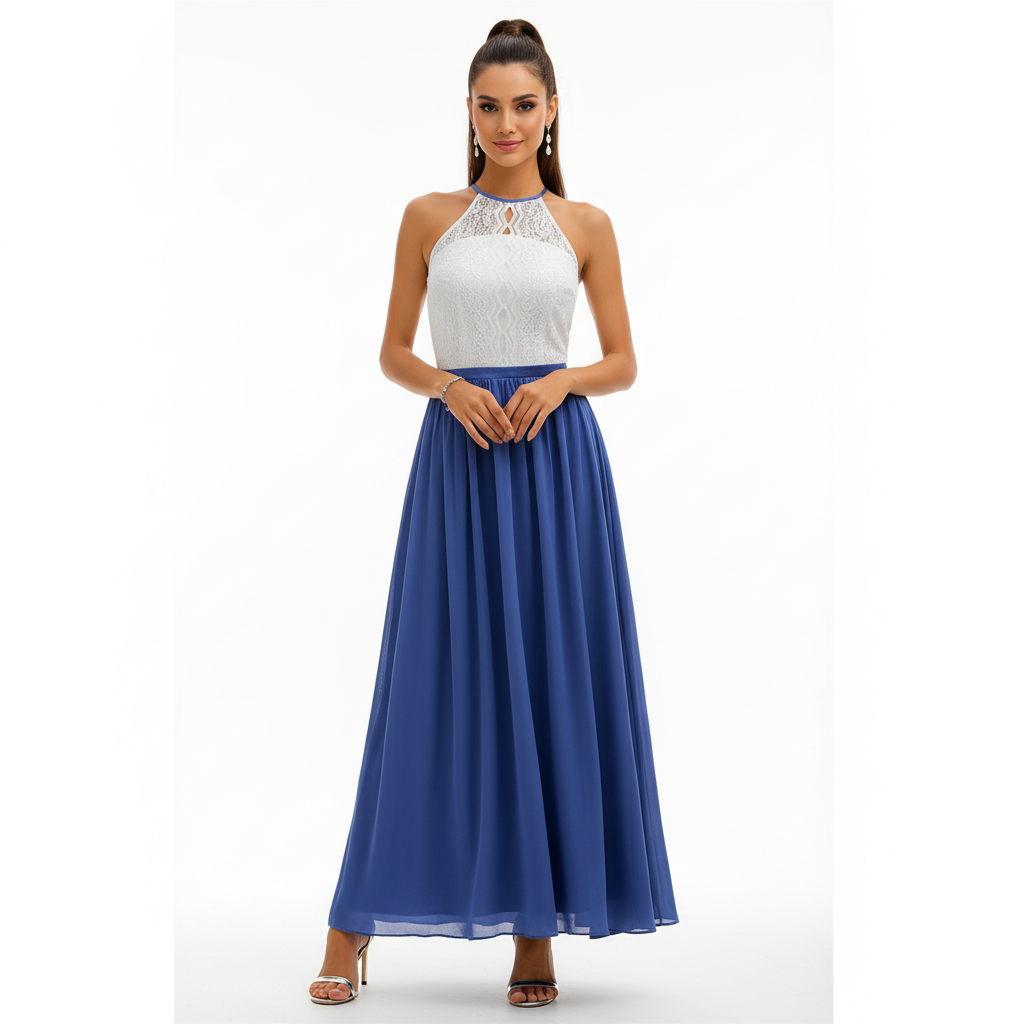Sophisticated wedding guest maxi dress featuring elegant pleats