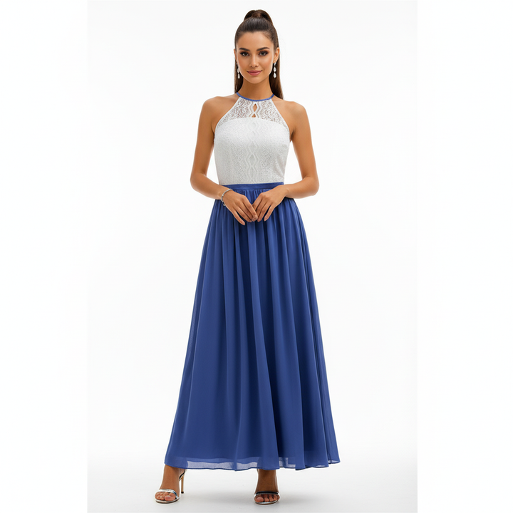 Sophisticated wedding guest maxi dress featuring elegant pleats