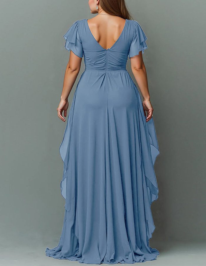V-neck tiered ruffle maxi dress, women's long formal gown for wedding guests & special events.