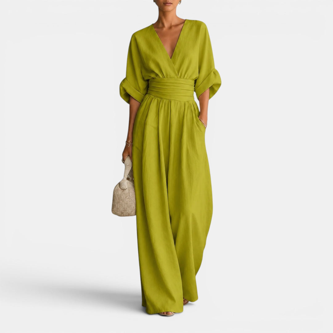 Women's casual chic wide-leg jumpsuit dress. A comfortable and elegant option for summer style & spring events.