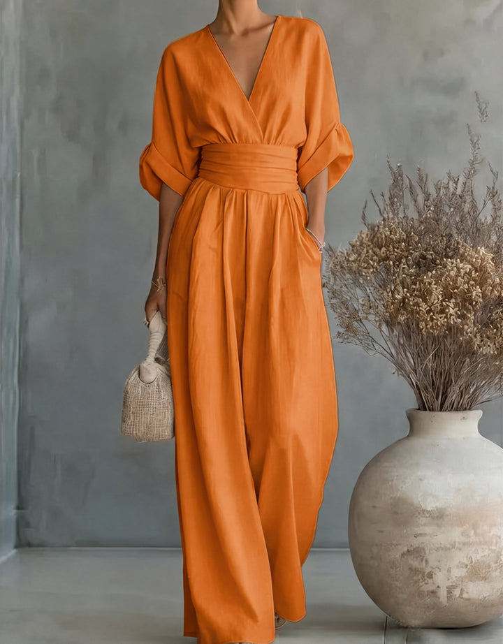 Women's fashionable wide-leg jumpsuit, offering an elegant and comfortable one-piece solution.