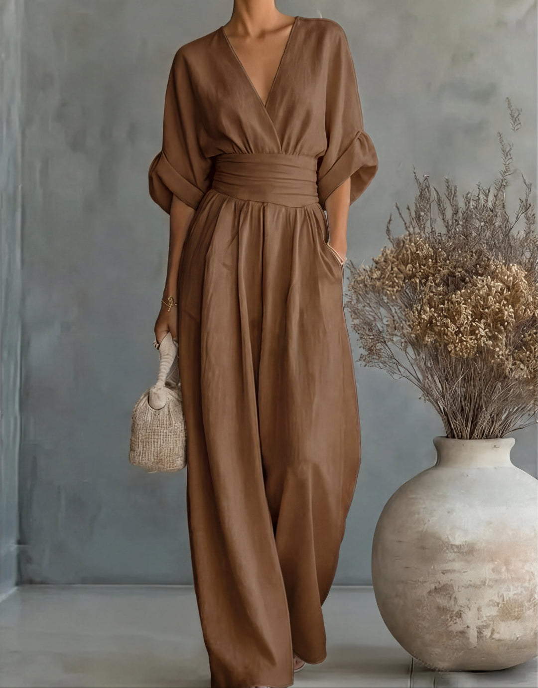 Women's sophisticated wide-leg jumpsuit, combining elegant design with effortless style.