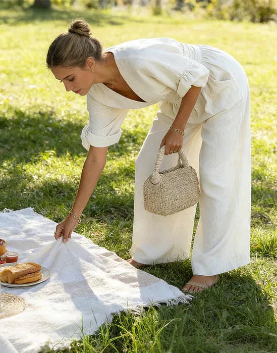 Stylish women's wide-leg jumpsuit, an elegant choice for evening wear or casual chic.