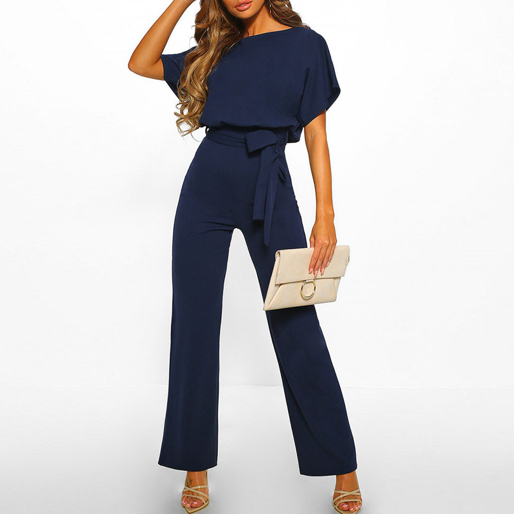 Fashion-forward women's jumpsuit with a wide leg cut and feminine flutter sleeves.