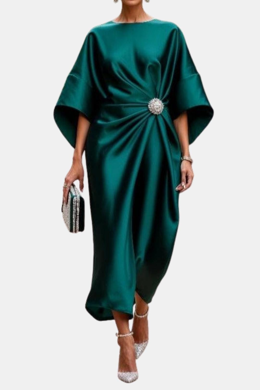 Elegant women's wide sleeve flowy maxi dress, perfect for formal occasions & evening events.