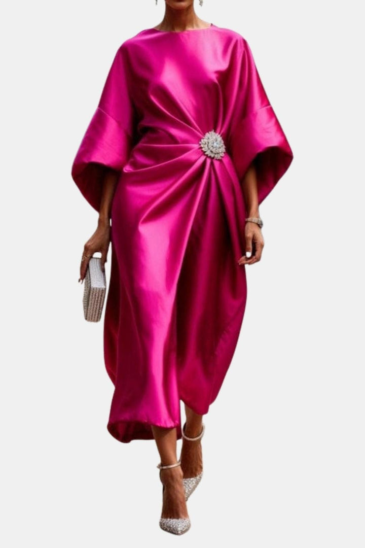 Chic women's flowy maxi dress, a sophisticated wide sleeve evening gown for formal events & parties.