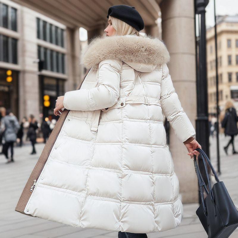 Chic women's outerwear, warm winter jacket with a removable hood.