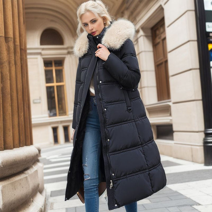 Elegant women's coat, warm and stylish with a removable hood.