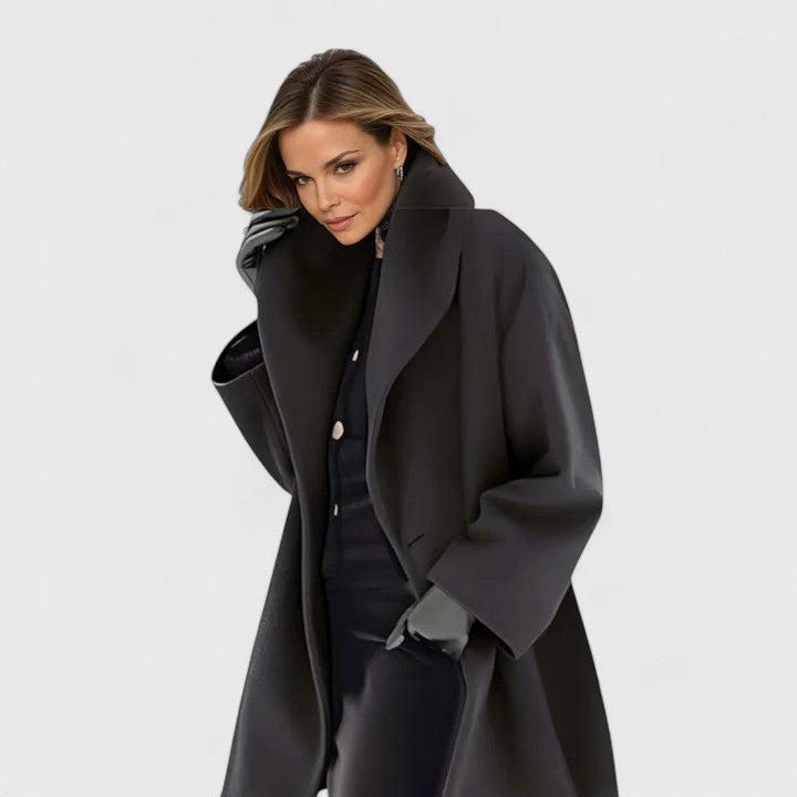 Stylish women's elegant winter coat, timeless design for cold weather layering. Warm & windproof outerwear.
