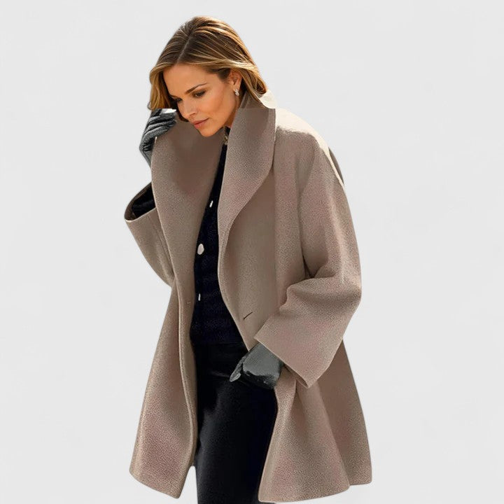 Classic women's winter coat, elegant and warm for sophisticated autumn and winter fashion outerwear.
