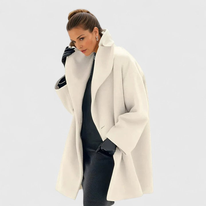 Warm women's elegant winter coat, a chic and cozy outerwear choice for stylish autumn & winter days.