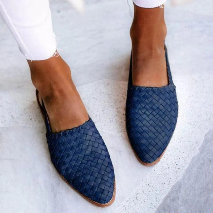 Blue woven ballet flats for women. Versatile & comfortable slip-on shoes, great for casual elegance & summer outings.