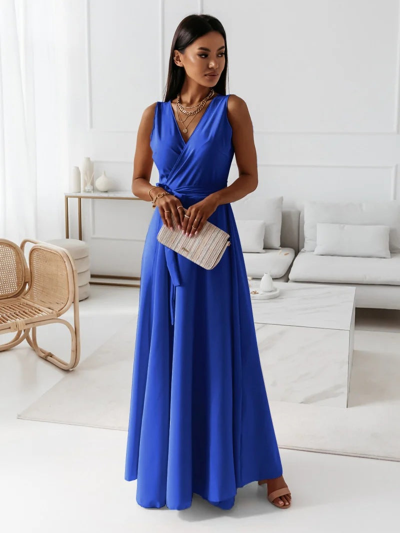 Sophisticated women's elegant wrap maxi dress, perfect for wedding guests, formal events, and evening parties.