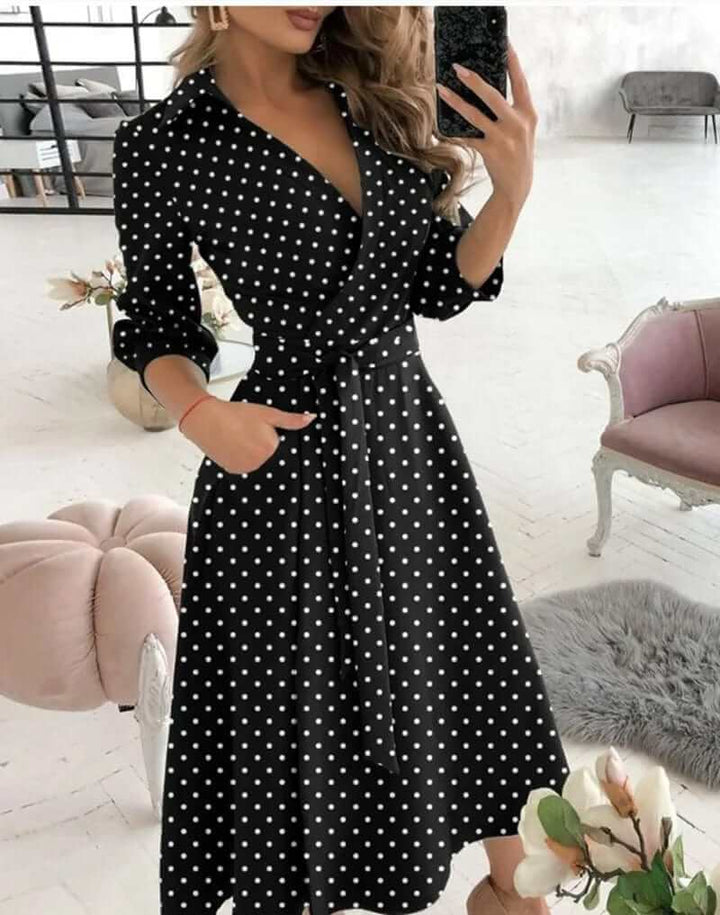 Chic women's wrap midi dress, perfect party or occasion wear. Flattering elegant style for a stunning look.