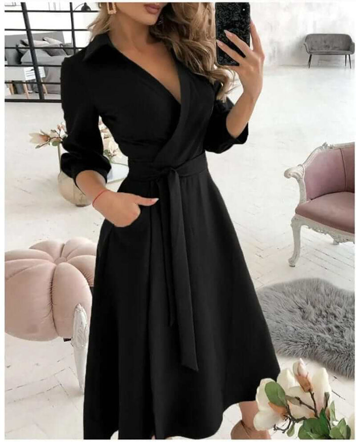 Flattering women's wrap midi dress, designed to enhance your figure. Elegant for a confident, comfortable look.