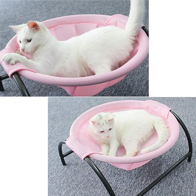 Elevated cat hammock bed with breathable fabric for ultimate comfort. Sturdy frame, perfect for cozy cat naps.