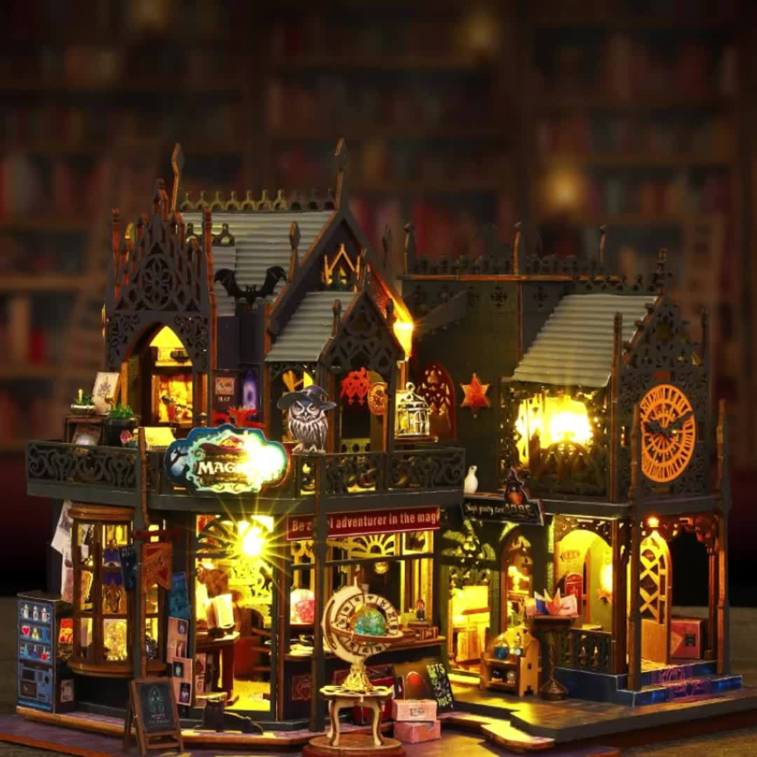 Enchanting Book House 3D wooden puzzle, a perfect creative gift for craft lovers. Includes LED lighting & DIY fun.