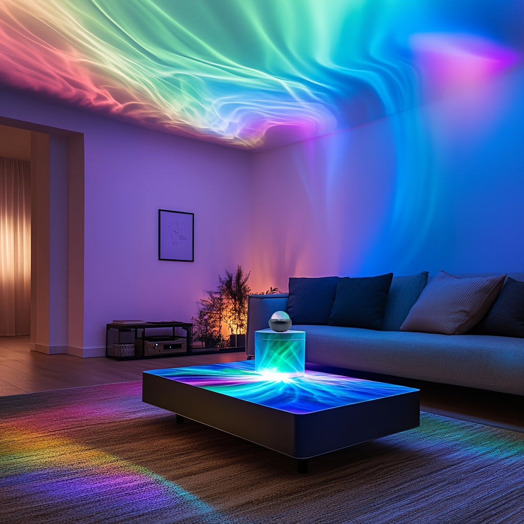 Enchanting Starry Sky Projector creating a magical colorful light show for relaxing ambiance.