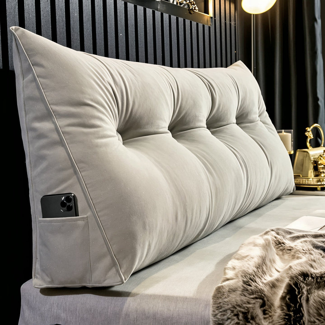 Versatile ergonomic bed wedge pillow in various positions for reading, lounging, & ultimate back support.