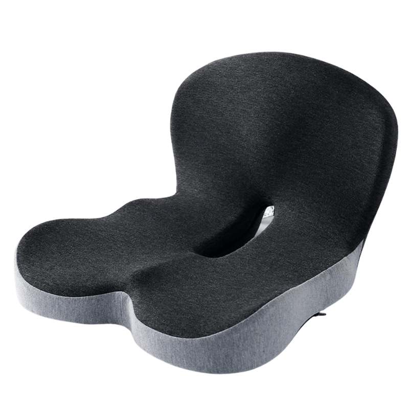 Person sitting comfortably on an ergonomic memory foam cushion