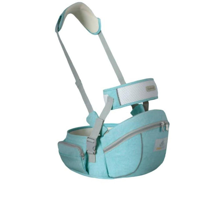 Versatile baby travel gear: hip seat carrier offering ergonomic support for newborns.