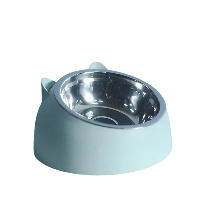Light blue ergonomic cat food bowl, a must-have for happy cats.
