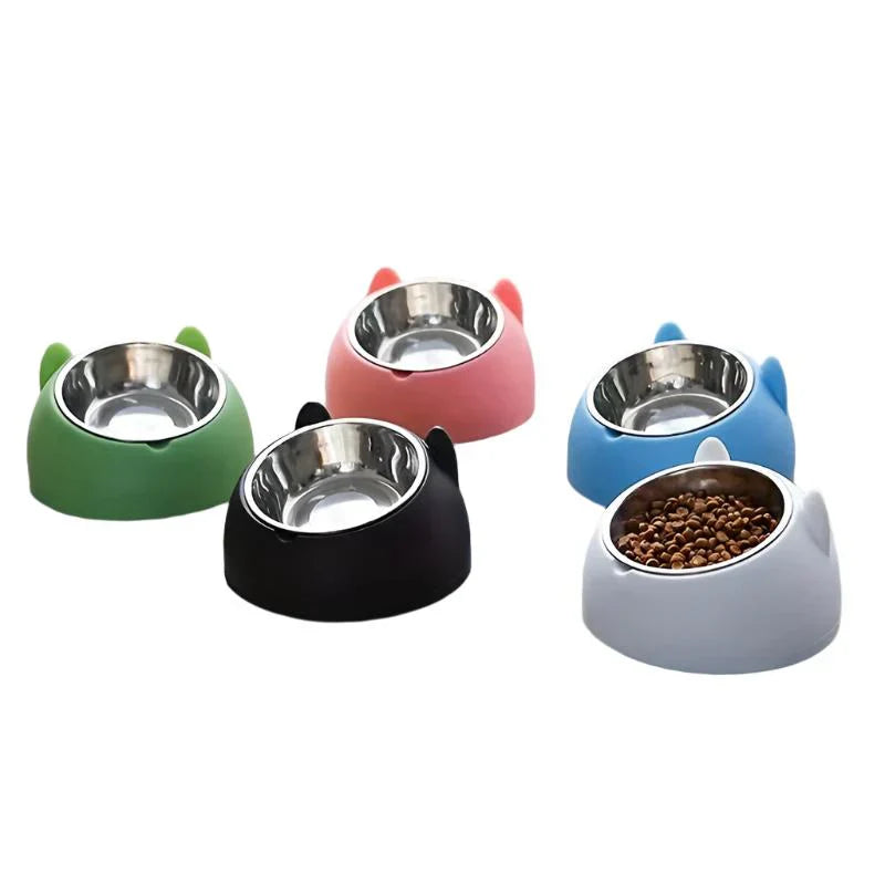 Healthy feeding with a modern raised cat feeder in green.
