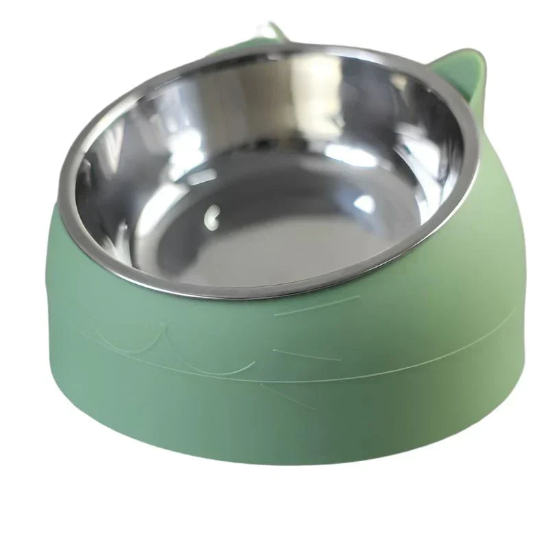 Green ergonomic cat feeder, designed for pet health and comfort.