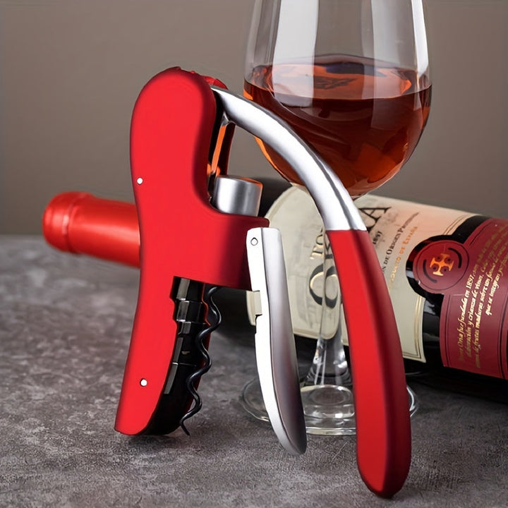 Stylish black and red ergonomic corkscrew, a must-have bar accessory.
