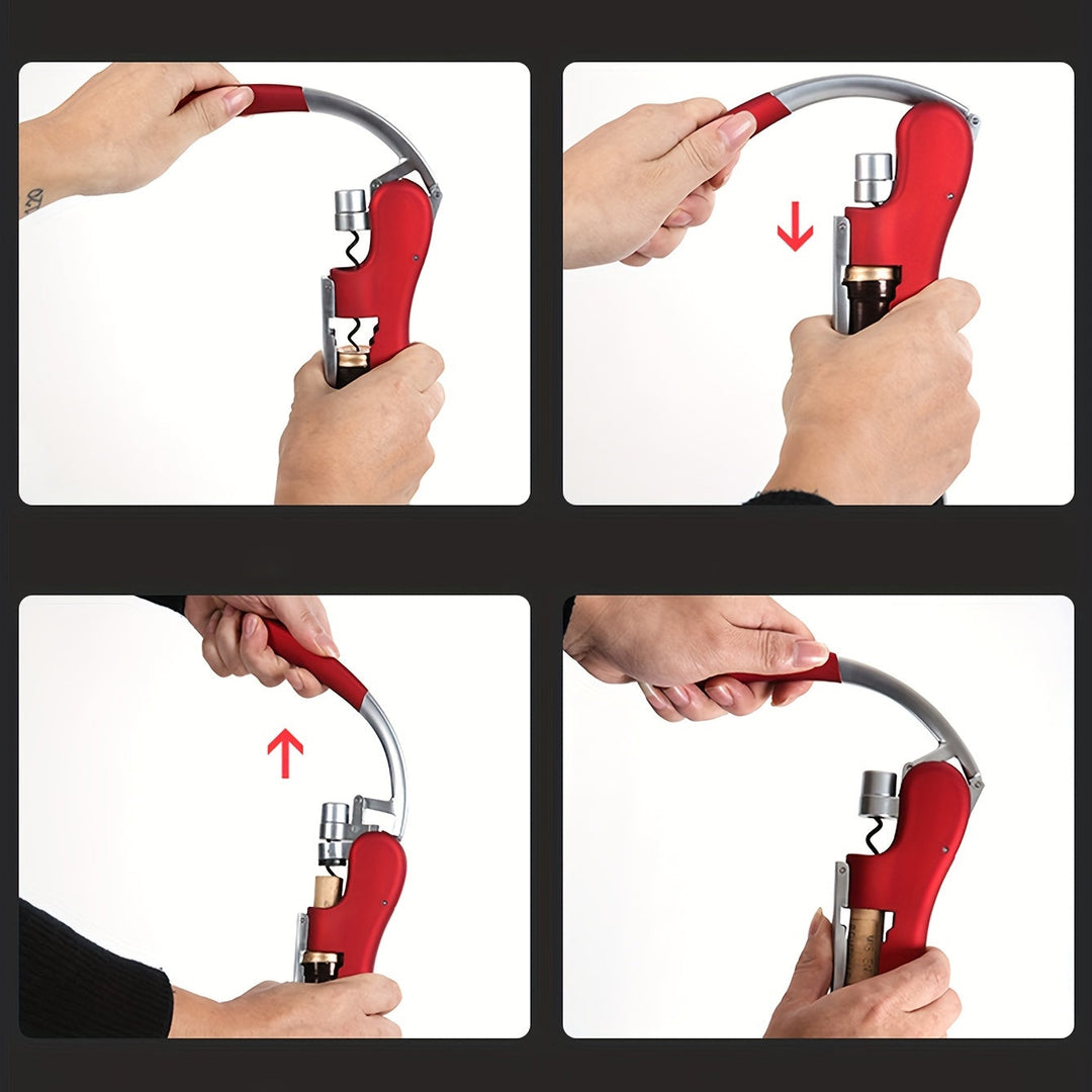Detailed view of the comfortable grip on the ergonomic wine bottle opener.