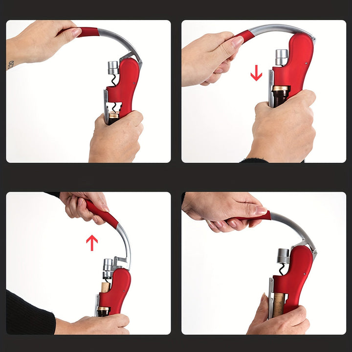 Detailed view of the comfortable grip on the ergonomic wine bottle opener.