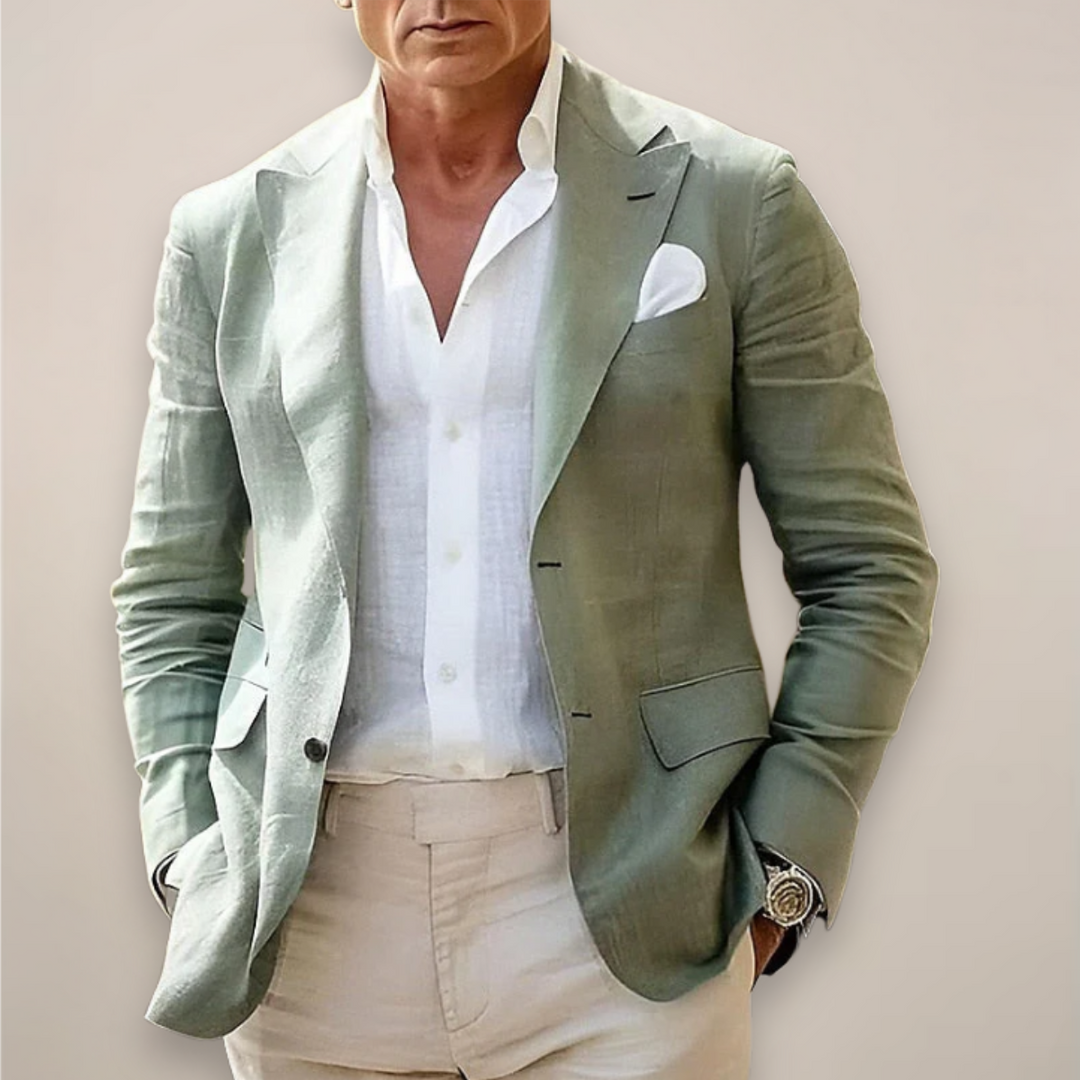Model wearing the Eric men's lightweight spring blazer, styled for a comfortable yet polished look.