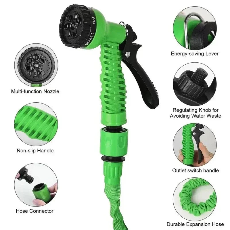 Retractable flexible garden hose for easy storage and tangle-free watering in any garden.