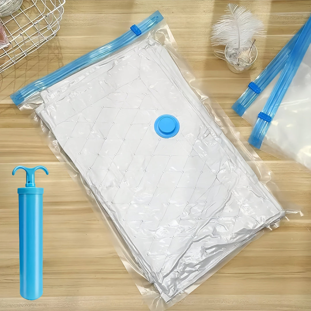 Extra large vacuum storage bag filled with comforters for space saving.