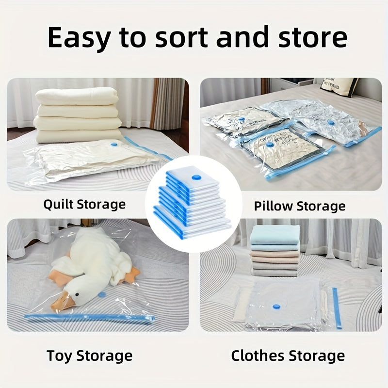 Home organization solution using extra large vacuum storage bags for seasonal clothes.