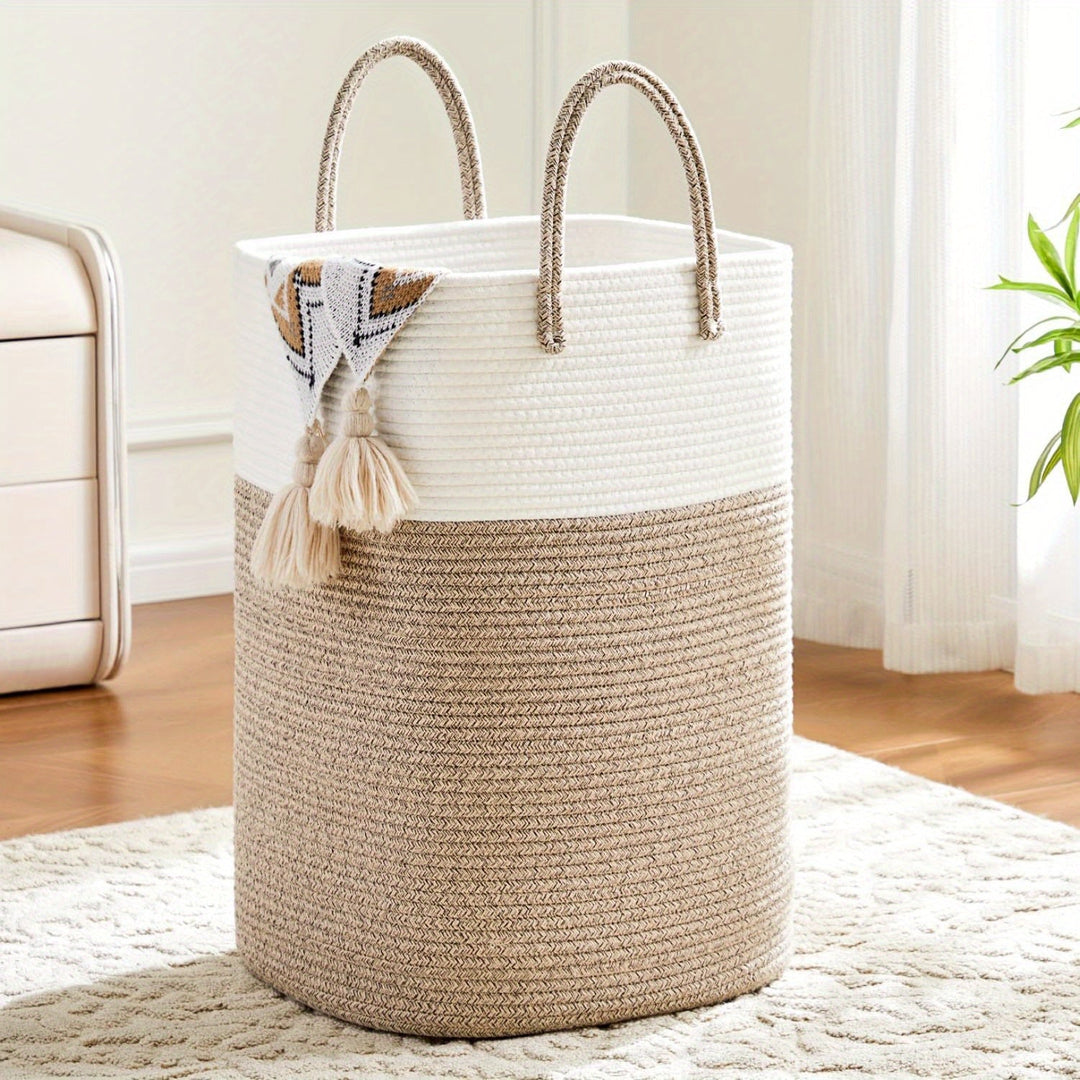 Extra large woven laundry basket with a spacious interior for clothes