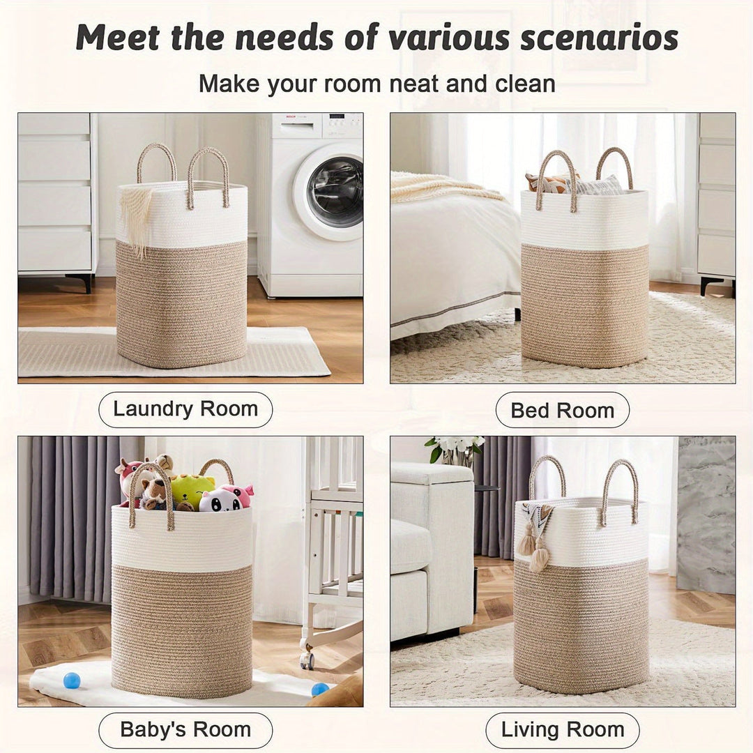 Practical white woven basket, a chic storage solution for any room