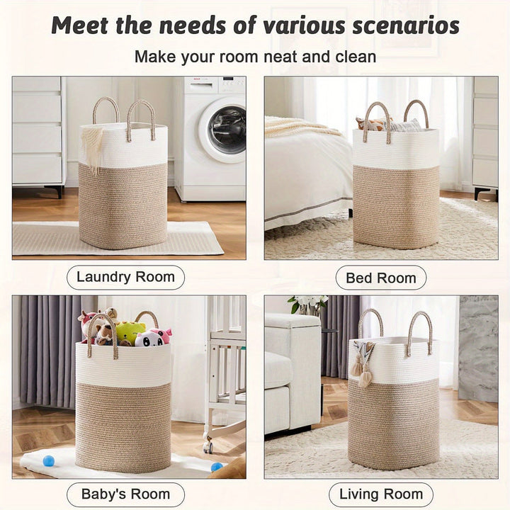 Practical white woven basket, a chic storage solution for any room