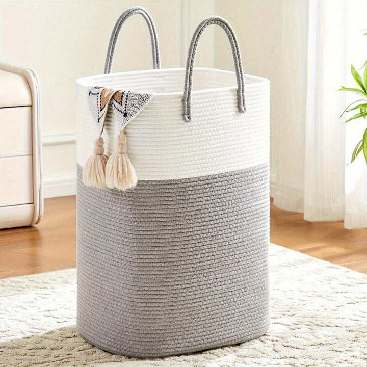 Cotton woven laundry hamper, soft yet durable for everyday use