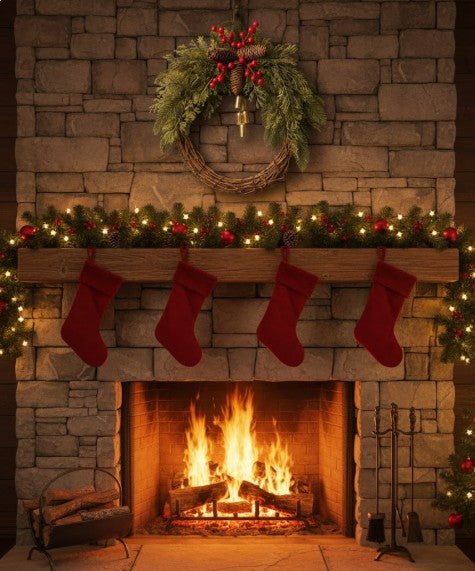 Festive farmhouse wreath with pinecones and charming bell accents for the holidays.