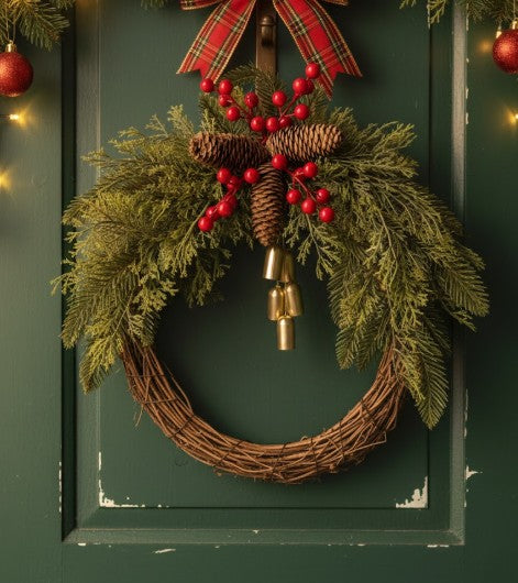 Beautifully crafted farmhouse boho wreath, a festive addition to your holiday decor.