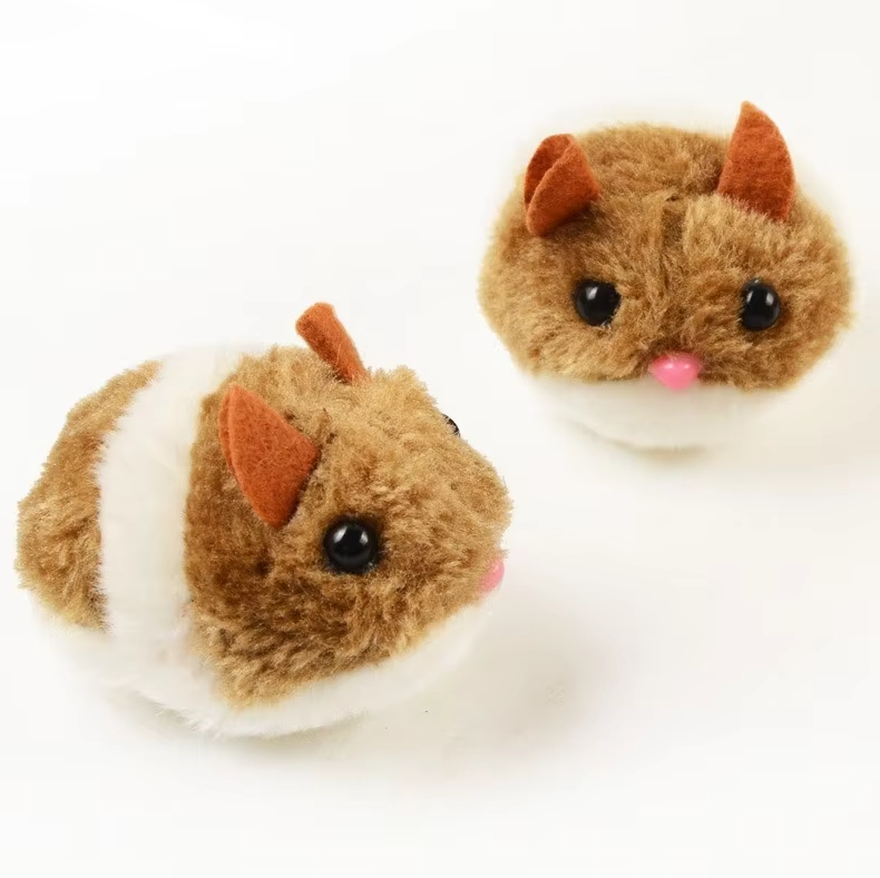 Automatic interactive cat toy, a brown electric plush hamster for stimulating pet play.